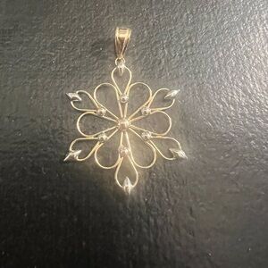 Solid 14k Two Tone Gold Open Work Snowflake Pendant